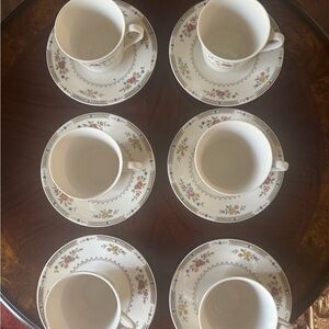 Kingswood Floral Bone China Teacup and Saucer Set - 6 Pc